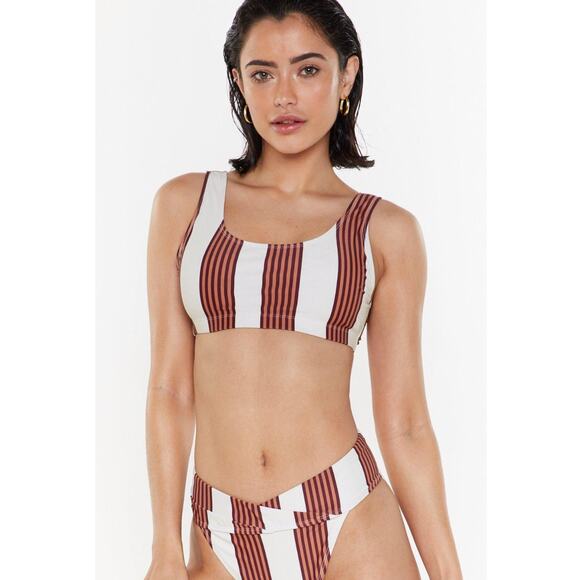 Nasty Gal The Stripe Time High-Leg Bikini Set Sz 10 - Picture 3 of 11